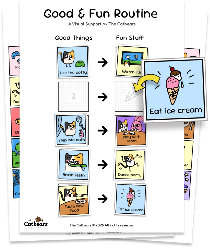 visual schedule autism and first then board - free printable PDF - The Catbears