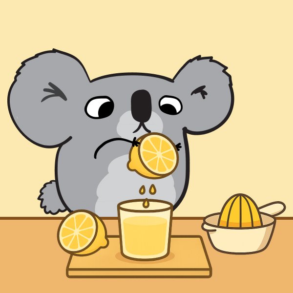 A catbear squeezing lemons