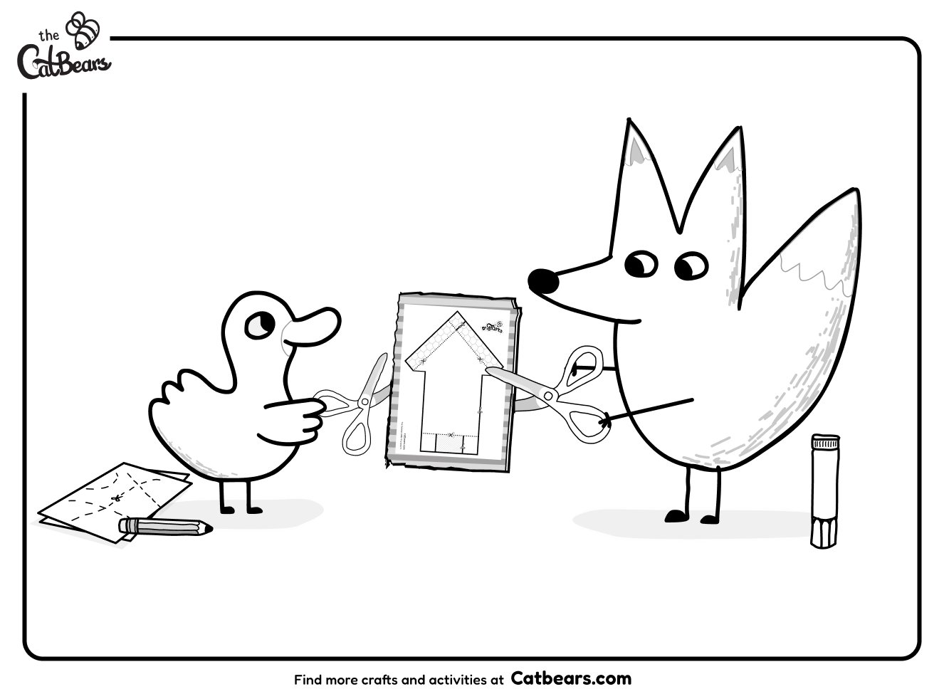 The catbears coloring page of the duck and fox